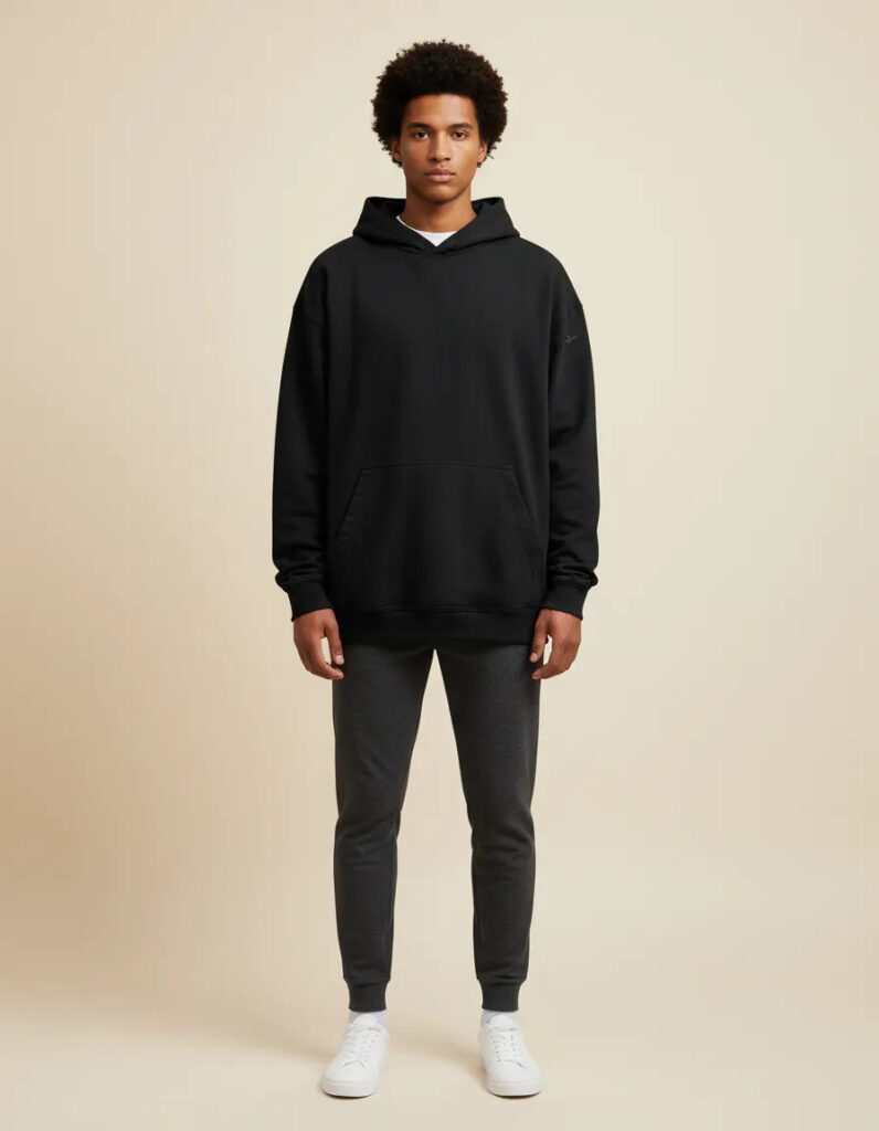 Buzo Hoodie Oversize Liviano Negro Unisex Premium
