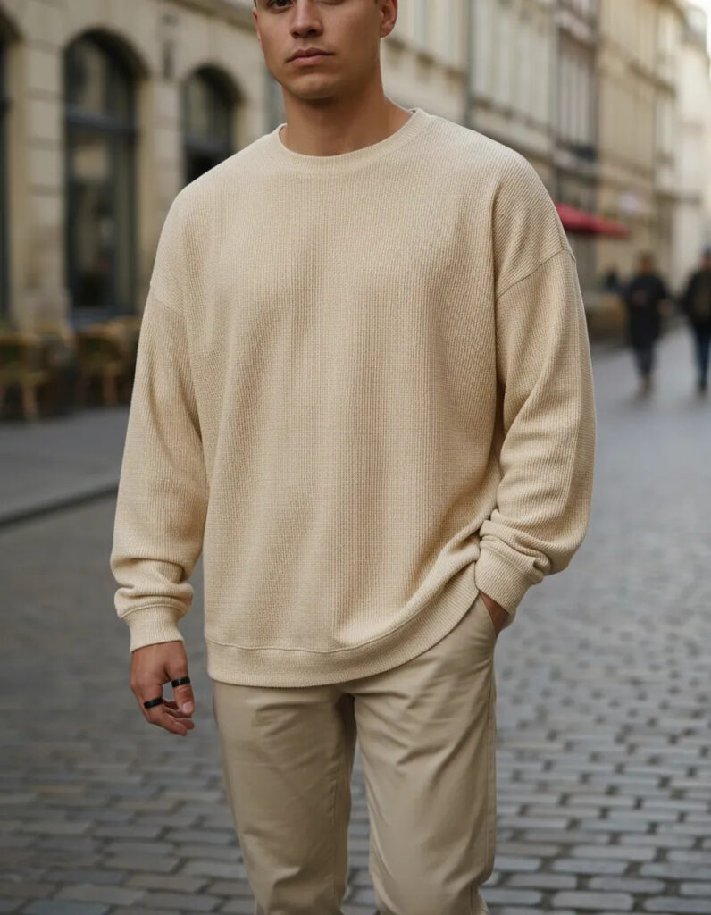 Sweater Wafle Oversize Hombre Buzo Panal Comodo 100% Algodon
